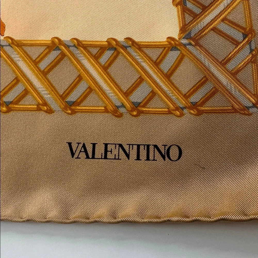 Valentino Pink and Gold Floral Silk Scarf